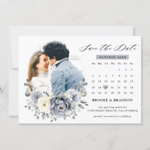 Silbergraue Elfenbein-Blumen-Winter-Hochzeit Save The Date