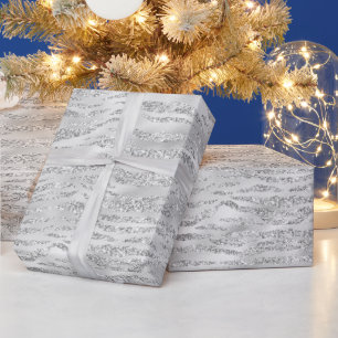 Silbergraue falsche Glitter-Zebrastreifen Geschenkpapier
