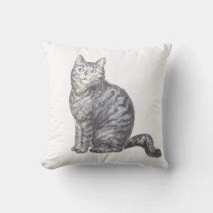 Silbergraue getigerte Katzen-Wasserfarbe-Kätzchen- Kissen