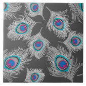 Silbergraue/graue PfauenFedern auf Grafit Fliese (Vorderseite)