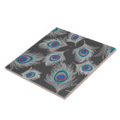 Silbergraue/graue PfauenFedern auf Grafit Fliese (Seite)