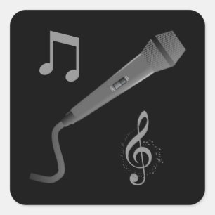 Silbergraue, handgezogene Mikrofonnoten Quadratischer Aufkleber