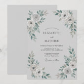 Silbergraue Hochzeit mit staubigem Eukalyptus Einladung (Vorne/Hinten)