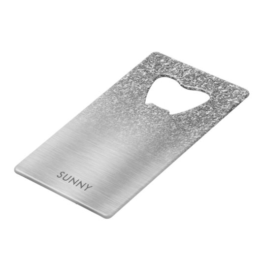 Silbergraue Imitate Glitzer & Metallische Texturbl Geldbeutel Flaschenöffner (Vorderseite Schrägansicht)