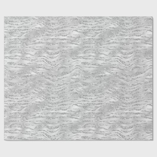 Silbergraue Imitate Glitzer Zebra Streifen Geschenkpapier (Flach)