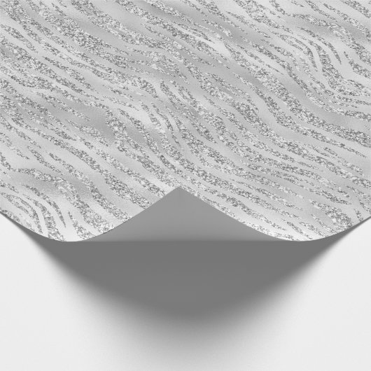 Silbergraue Imitate Glitzer Zebra Streifen Geschenkpapier (Ecke)