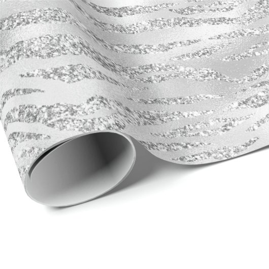 Silbergraue Imitate Glitzer Zebra Streifen Geschenkpapier (Rolleneckpunkt)