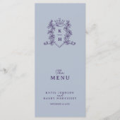 Silbergraue, lila Krone Monogramm Menükarte (Vorderseite)
