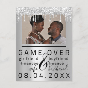 Silbergraue lustige Save-The-Date-Couple-Photo Postkarte