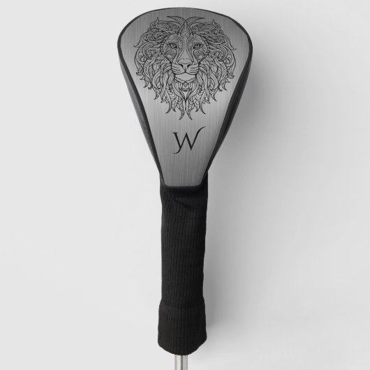 Silbergraue Mandala-Löwenkopf-Monogramm-Initiale Golf Headcover (Vorderseite)