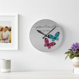 Silbergraue Namen Datum Hochzeitsgeschenk Personal Runde Wanduhr