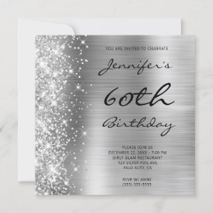 Silbergraue Ombre-Folie links Glitter 60. Geburtst Einladung