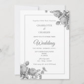 Silbergraue Rose Elegante Blumenhochzeit Einladung (Vorderseite)