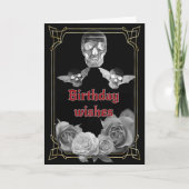 Silbergraue Rose und Schädel Geburtstag Karte (Vorderseite)