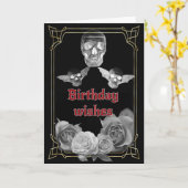 Silbergraue Rose und Schädel Geburtstag Karte (Gelbe Blume)