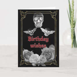 Silbergraue Rose und Schädel Geburtstag Karte