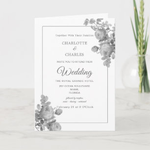 Silbergraue Rosen Florale Elegante Hochzeit Einladung