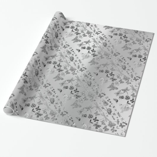 Silbergraue Schmetterlingsinsekten Edelsteine Diam Geschenkpapier (Ungerollt)