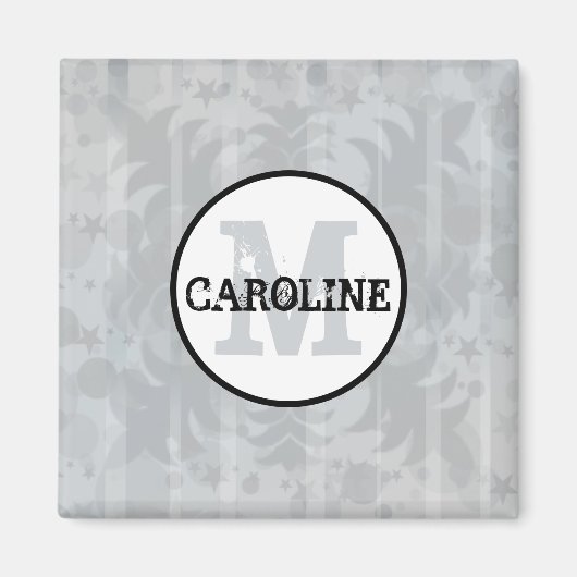 Silbergraue Sterne Moderne Monogram Damaskasenstar Magnet (Vorne)