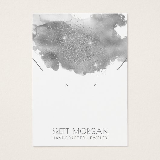 Silbergraue Tinte Glitzer Ohrring und Kette (Vorderseite)