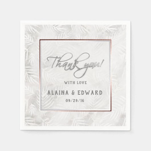 Silbergraue und dusty-rosa Palm Blätter Hochzeit Serviette (Vorderseite)