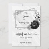 Silbergraue und schwarze Blume geometrischer Gebur Einladung (Vorderseite)