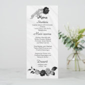 Silbergraue und schwarze Blume Menükarte (Stehend Vorderseite)