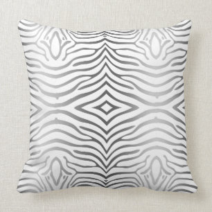 Silbergraue und weiße Zebrastreifen Kissen