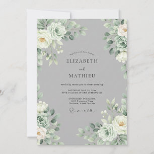 Silbergraue verfeinerte botanische Hochzeit Einladung