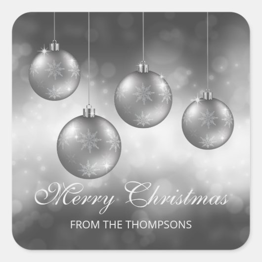 Silbergraue Weihnachtsbaumchen mit individuellem T Quadratischer Aufkleber (Vorderseite)