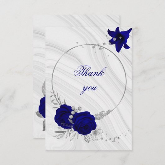 Silbergrauer Blumenmarmor Dankeskarte (Vorne/Hinten)