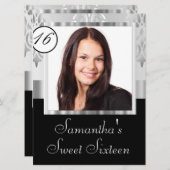 Silbergrauer Damast 16 . Geburtstag Einladung (Vorne/Hinten)