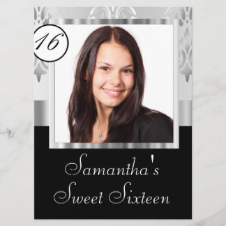 Silbergrauer Damast 16 . Geburtstag Einladung