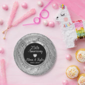 Silbergrauer Damast und Herz Pappteller (Party)