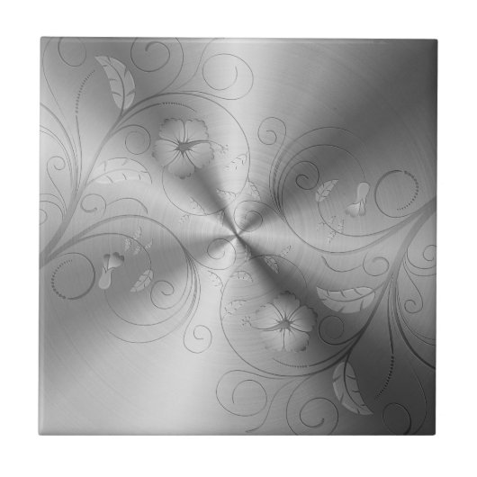 Silbergrauer Edelstahl mit Blumendesign Fliese (Vorderseite)