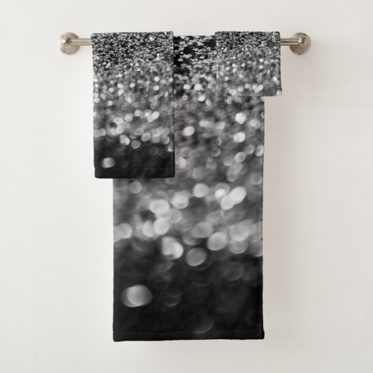 Silbergrauer Glitter Bokeh Glam 2 Badhandtuch Set (Insitu)