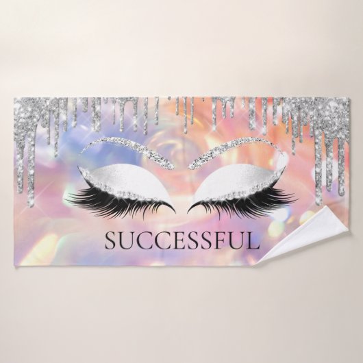 Silbergrauer Glitzer Holograph Auge Makeup Name Badehandtuch (Badehandtuch)