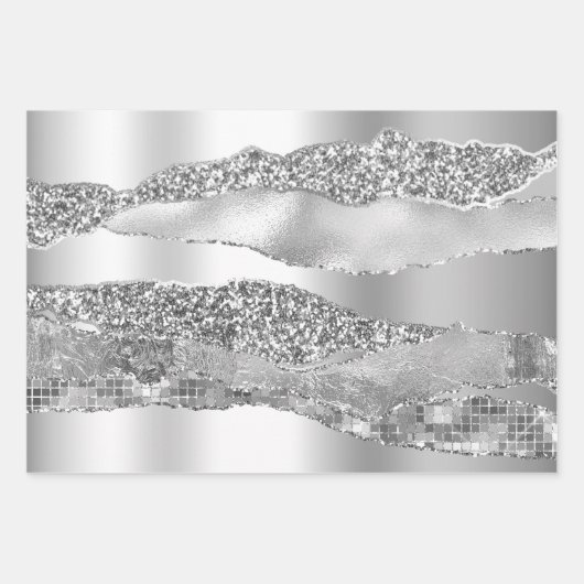 Silbergrauer Glitzer Metallfolienchic Geschenkpapier Set (Vorderseite)