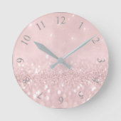 Silbergrauer Glitzer Minimal Rosenrot Rosenrot Runde Wanduhr (Vorderseite)