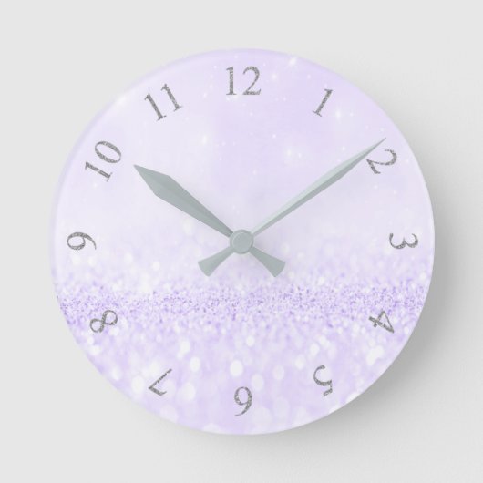 Silbergrauer Glitzer Minimaler Lavendel Lila Runde Wanduhr (Vorderseite)