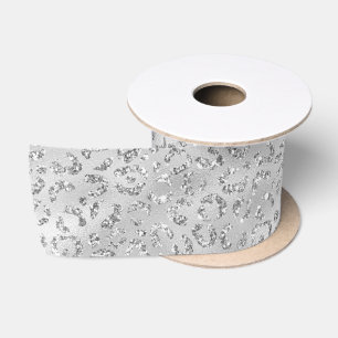 Silbergrauer Kunst-Glitter-Leoparden-Druck Satinband