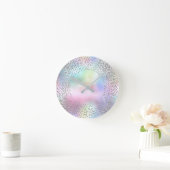 Silbergrauer Metallischer Einhorn Glitzer Rosa Runde Wanduhr (Zuhause)