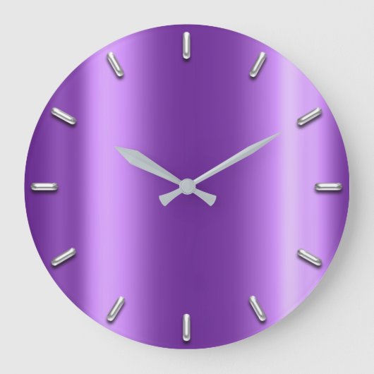 Silbergrauer Minimalismus Amethyst Lila Plum Große Wanduhr (Vorderseite)