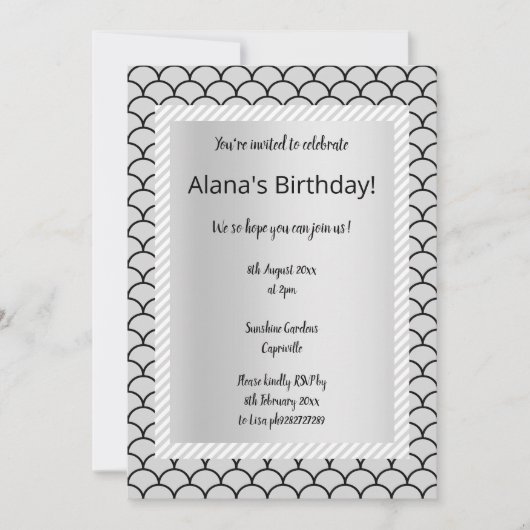 Silbergrauer Streifen Mermaid Party Einladungen (Vorderseite)