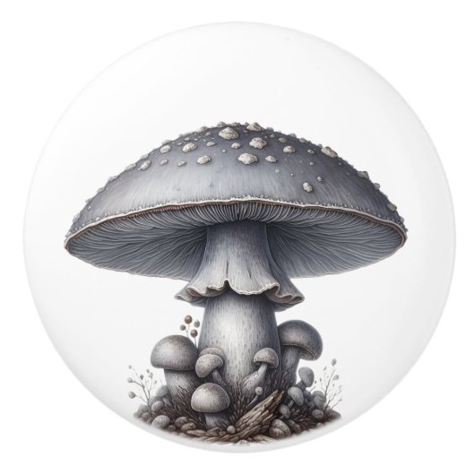 Silbergrauer Toadstool im Wald Keramikknauf (Vorderseite)