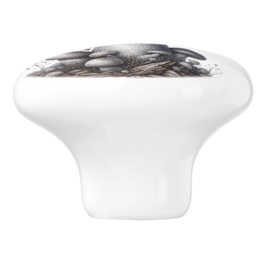 Silbergrauer Toadstool im Wald Keramikknauf (Seitenansicht)