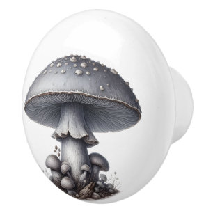 Silbergrauer Toadstool im Wald Keramikknauf