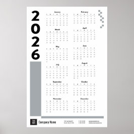 Silbergrauer Unternehmens-Wandkalenderposter 2026 Poster