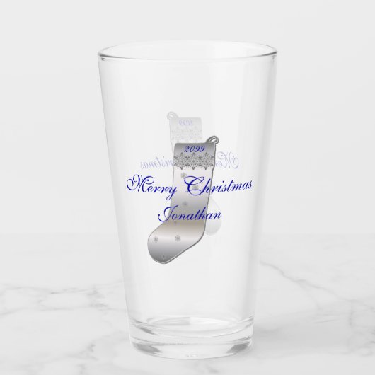 Silbergrauer Weihnachtsglass Pint Tumbler Strumpf (Vorderseite)