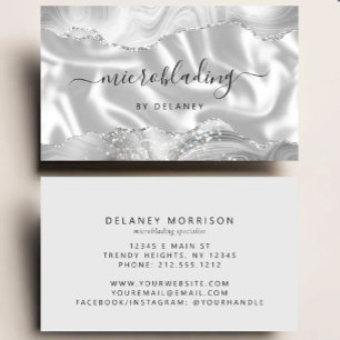 Silbergraues Achat-Glitter-Luxus-Microblading Visitenkarte